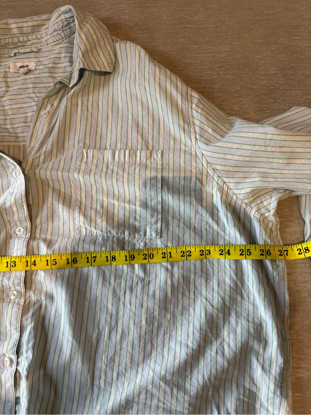 Aerie 100% Cotton Blue Green Striped Button Down Shirt XL Oversized Pocket Top - Picture 7 of 9